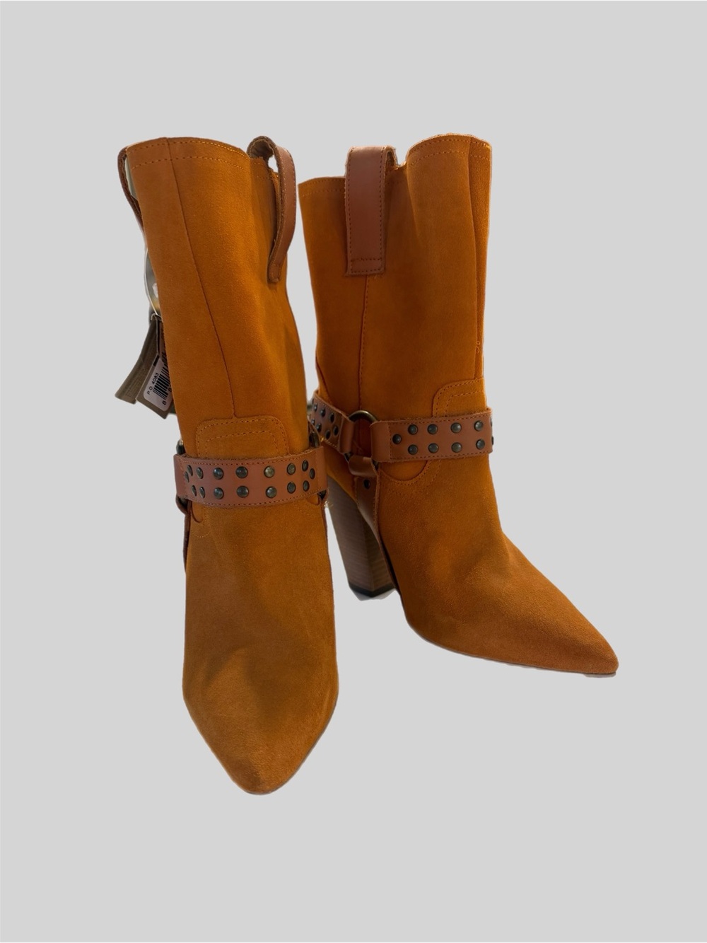 dingo Rust Suede Studded Harness Ankle Boots